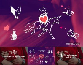 Pr字幕模板 24组手绘情人节恋爱婚礼动画文字歌词标题元素Pr素材
